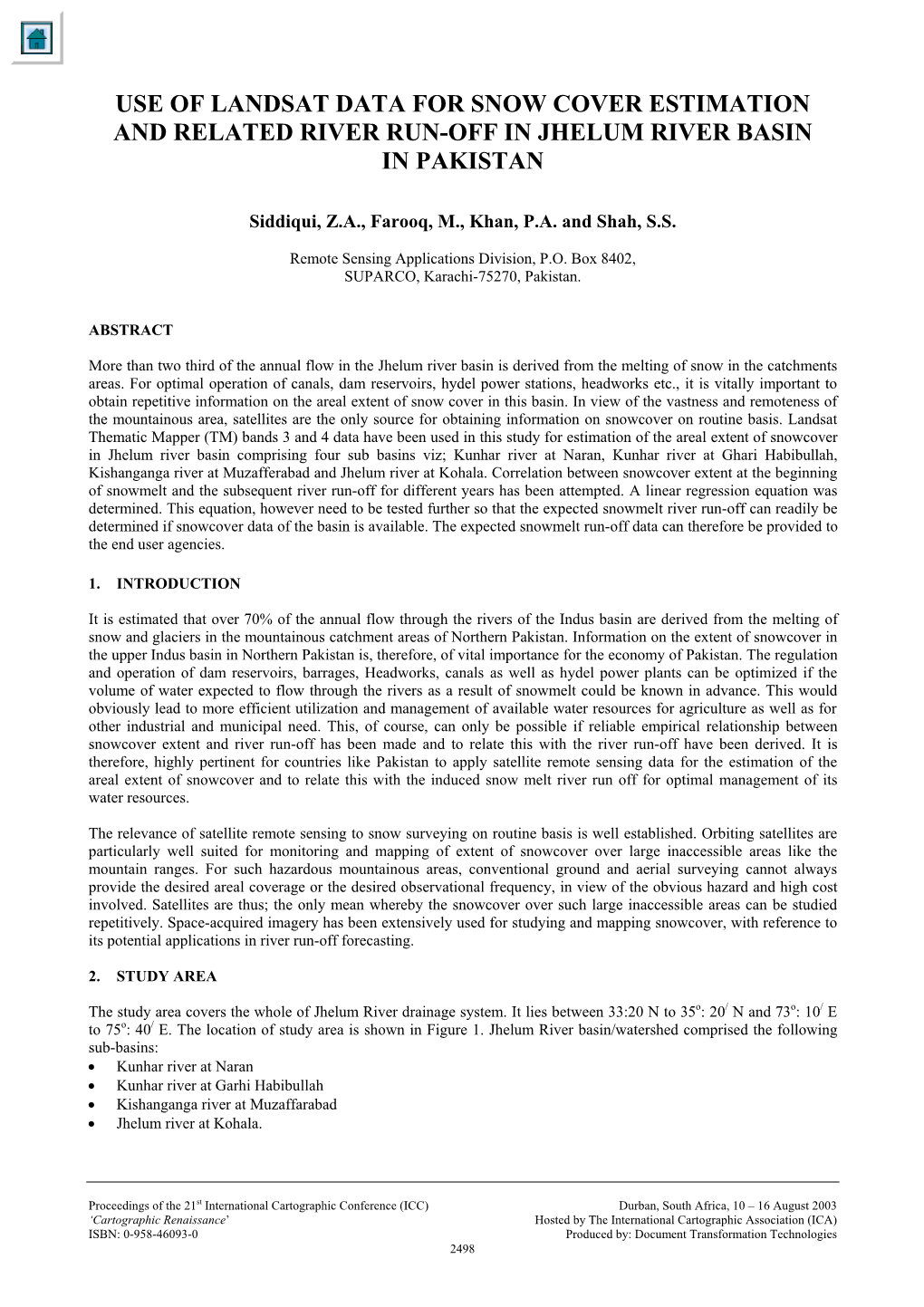 Use of Landsat Data for Snow Cover Estimation and Related River Run-Off in Jhelum River Basin in Pakistan