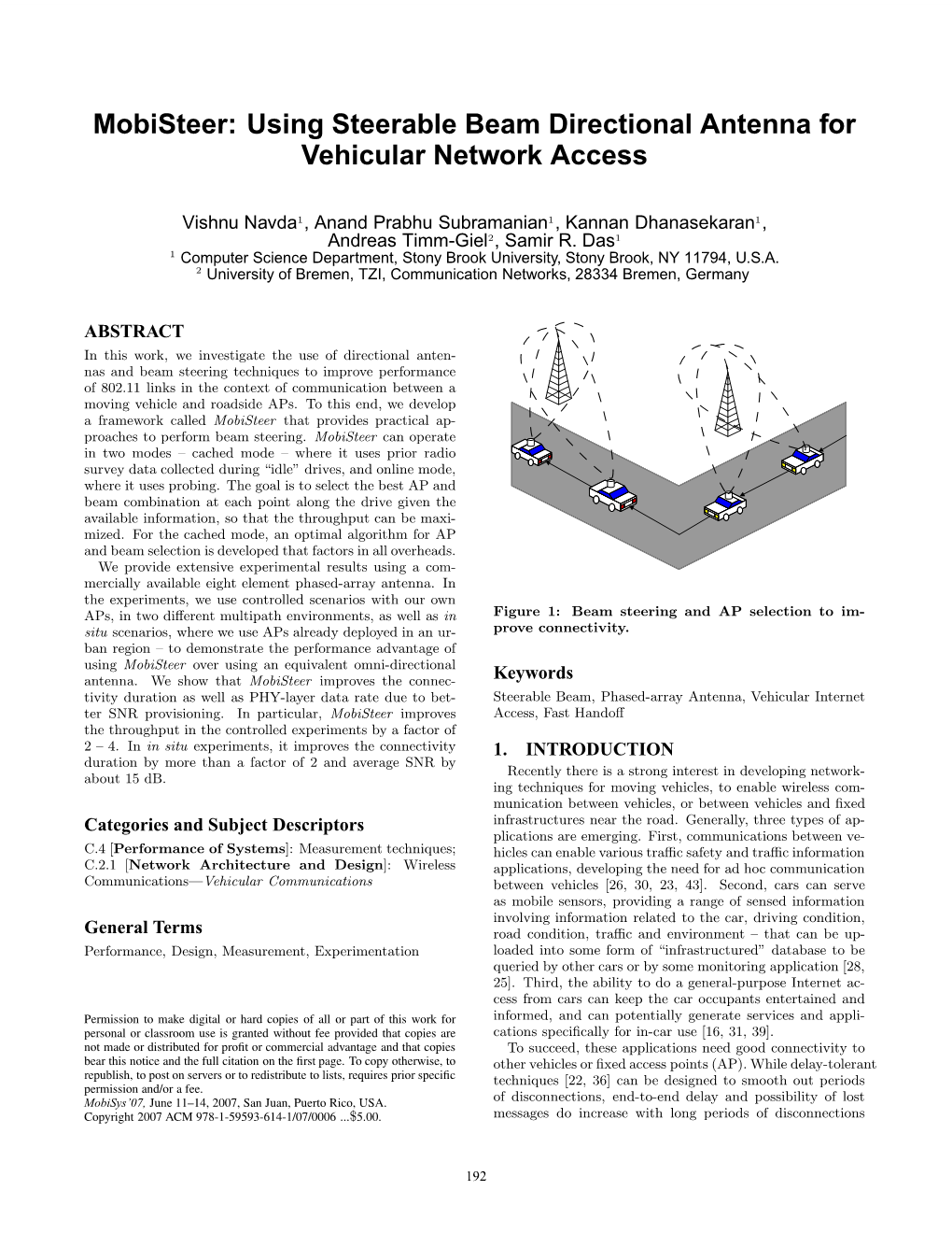 Using Steerable Beam Directional Antenna for Vehicular Network Access