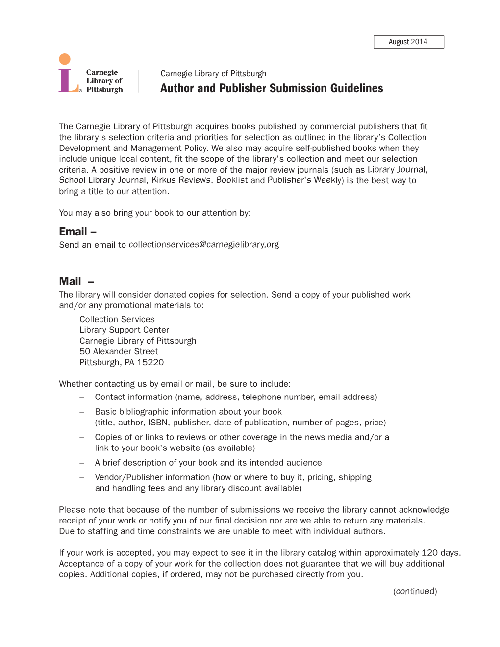 Author and Publisher Submission Guidelines