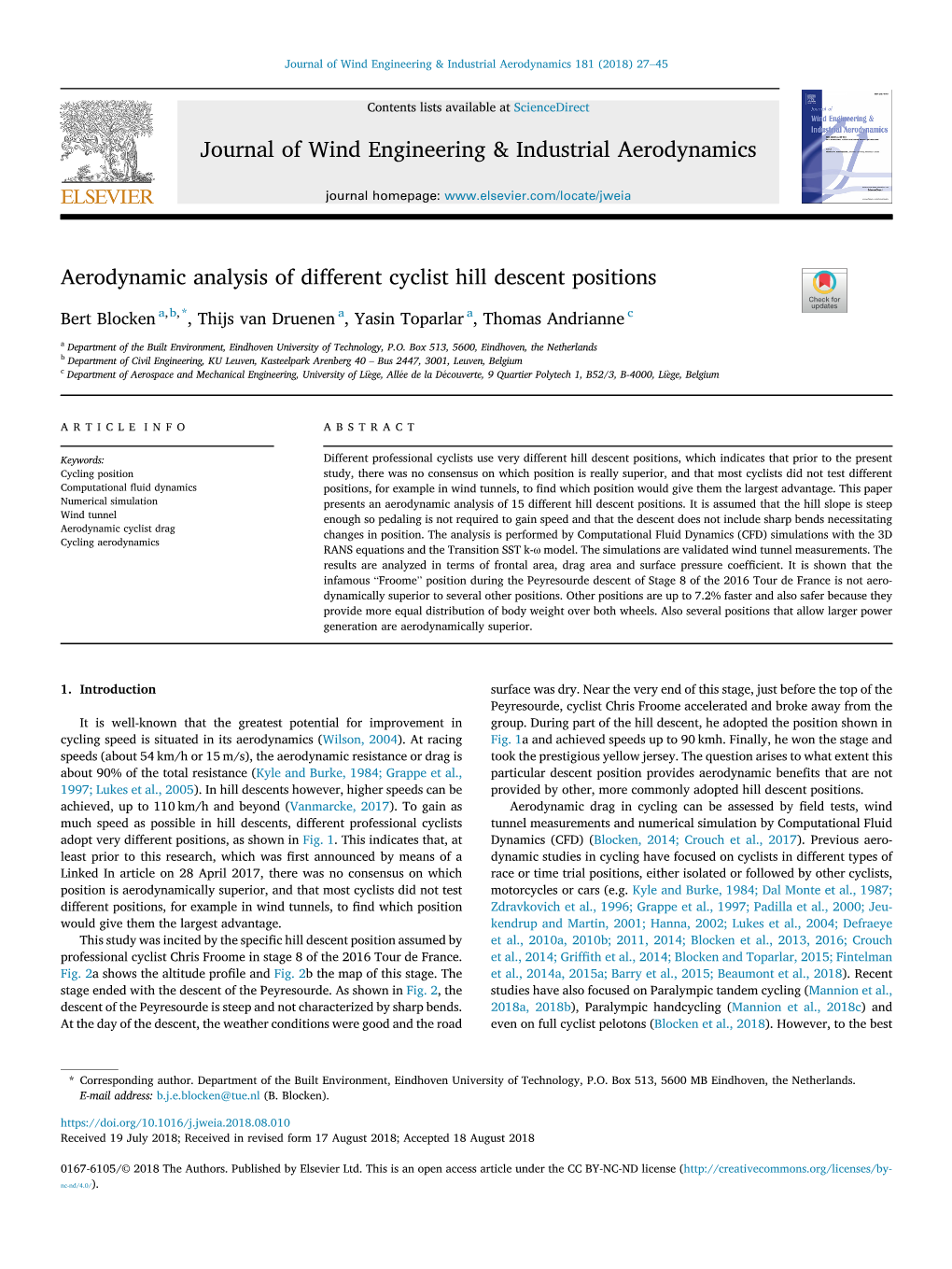 Aerodynamic Analysis of Different Cyclist Hill Descent Positions