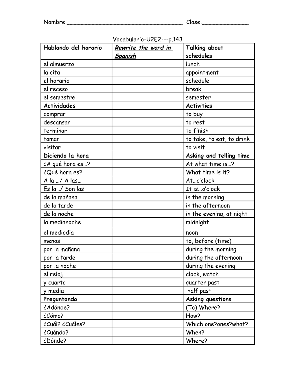 Vocabulario-Unidad II Etapa 2