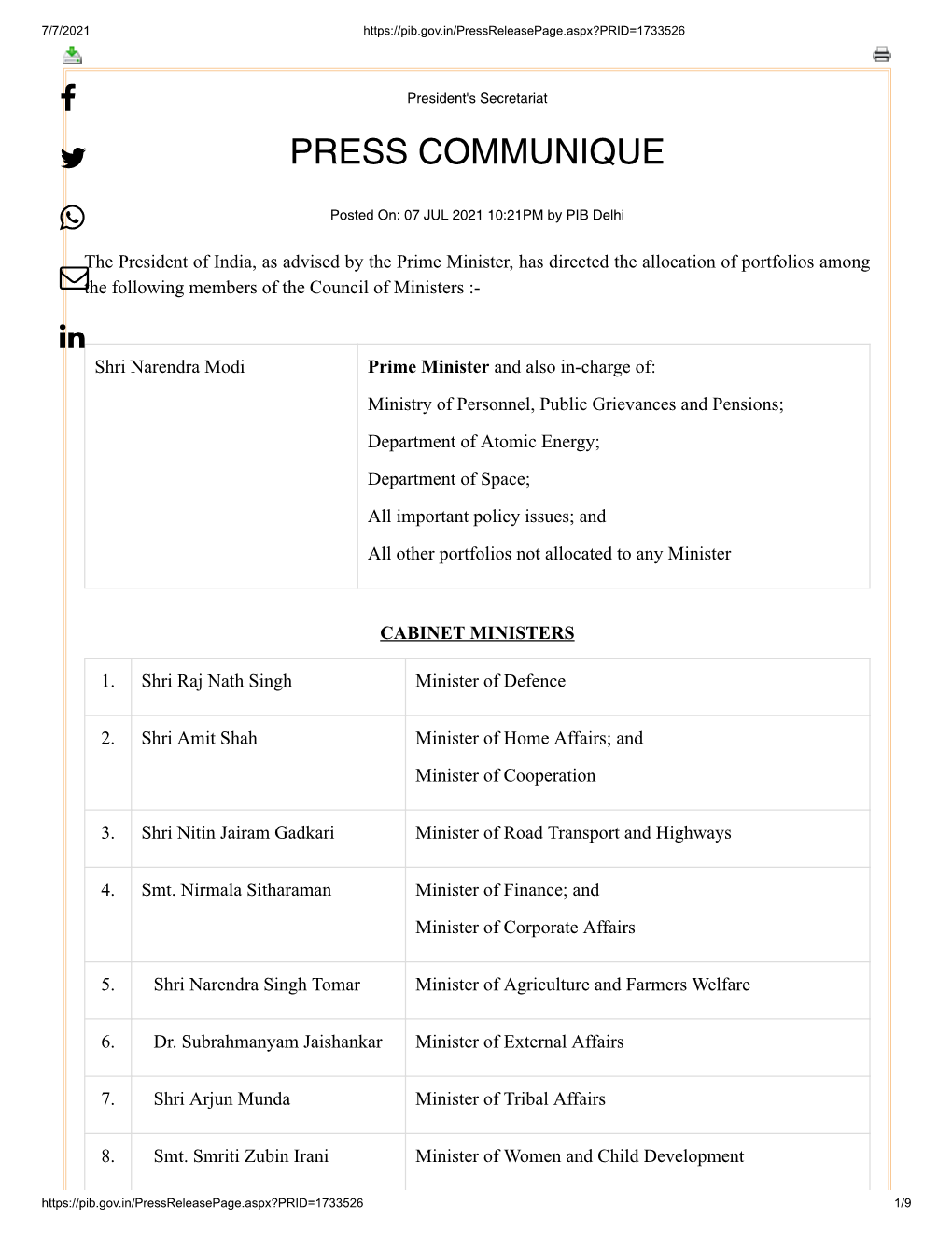 Press Communique