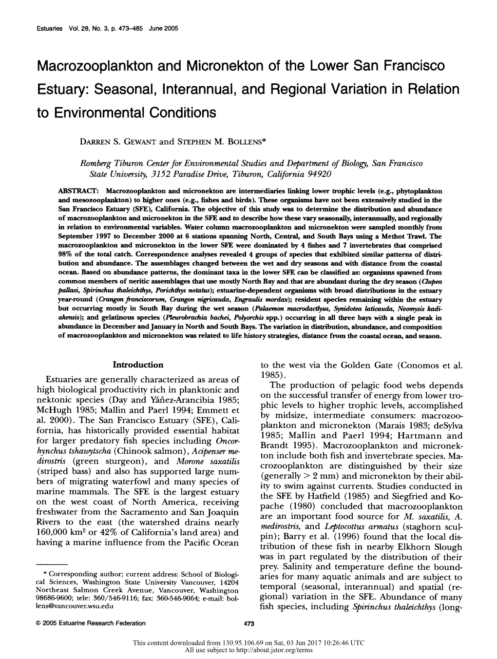 Macrozooplankton and Micronekton of the Lower San Francisco Estuary: Seasonal, Interannual, and Regional Variation in Relation to Environmental Conditions