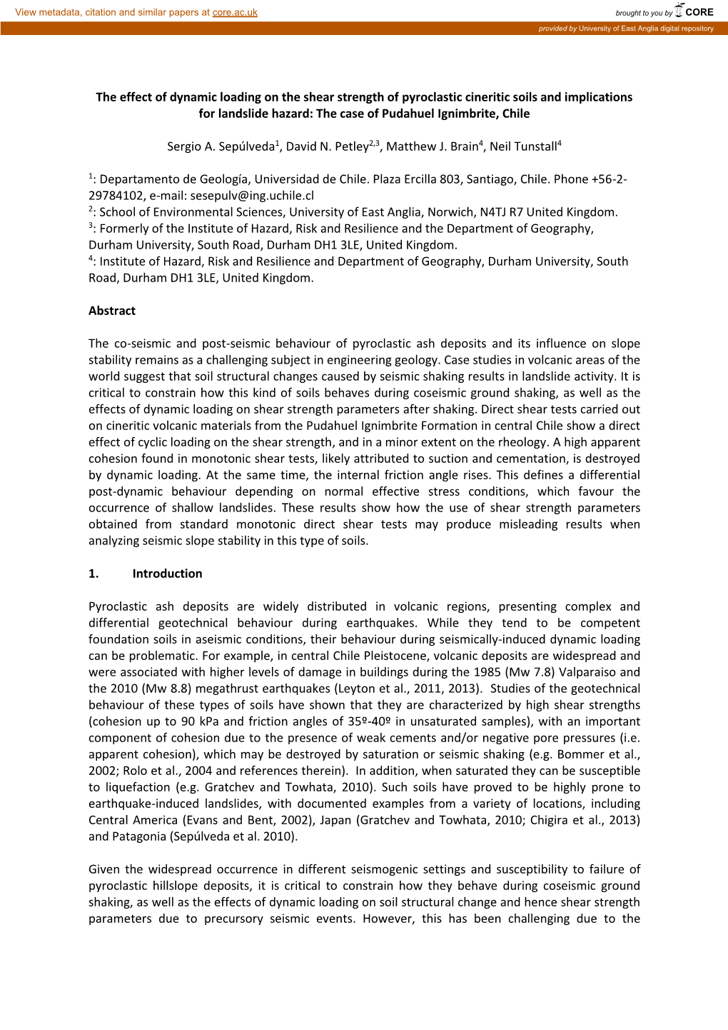 The Effect of Dynamic Loading on the Shear Strength of Pyroclastic Cineritic Soils and Implications for Landslide Hazard: the Case of Pudahuel Ignimbrite, Chile