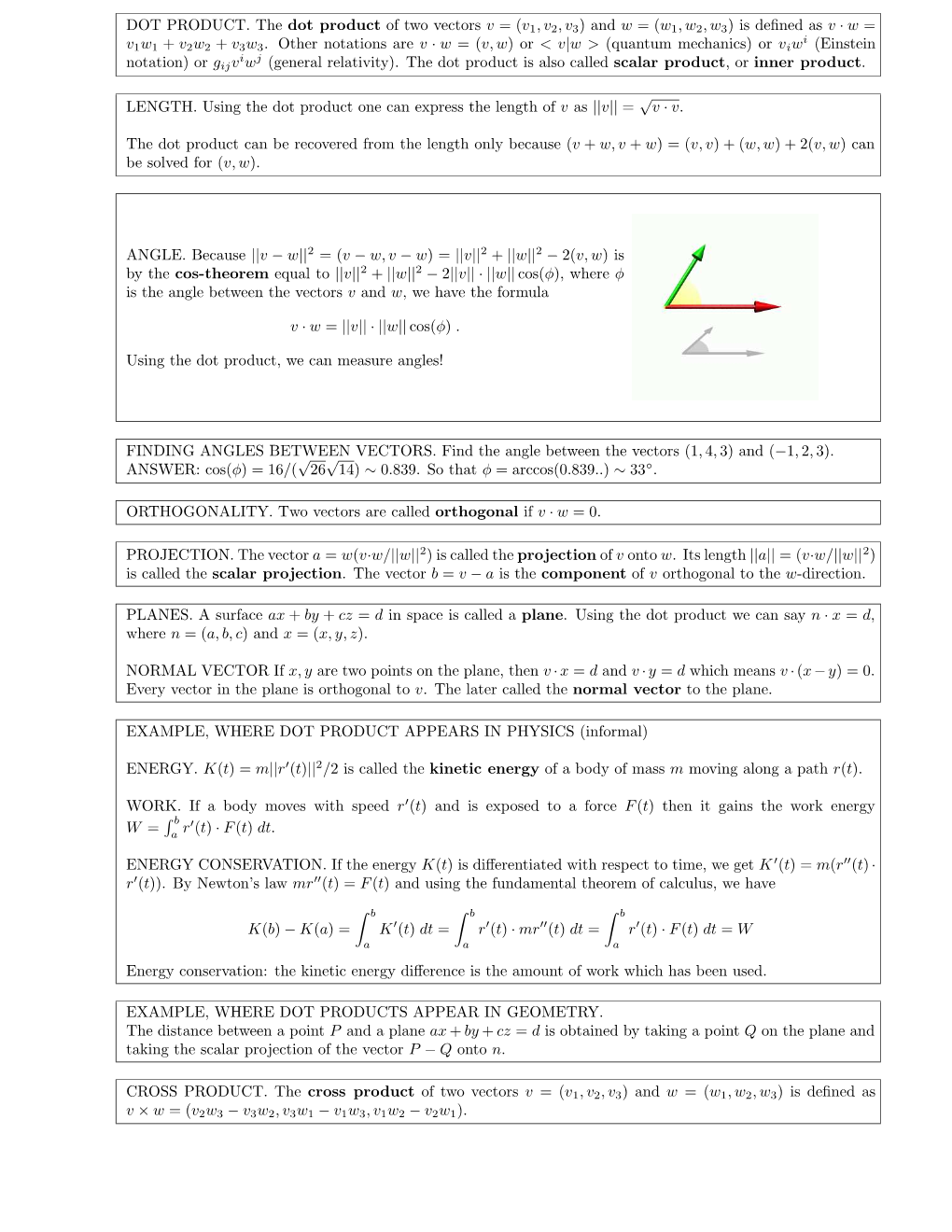 DOT and CROSS PRODUCT Math 21A, O. Knill