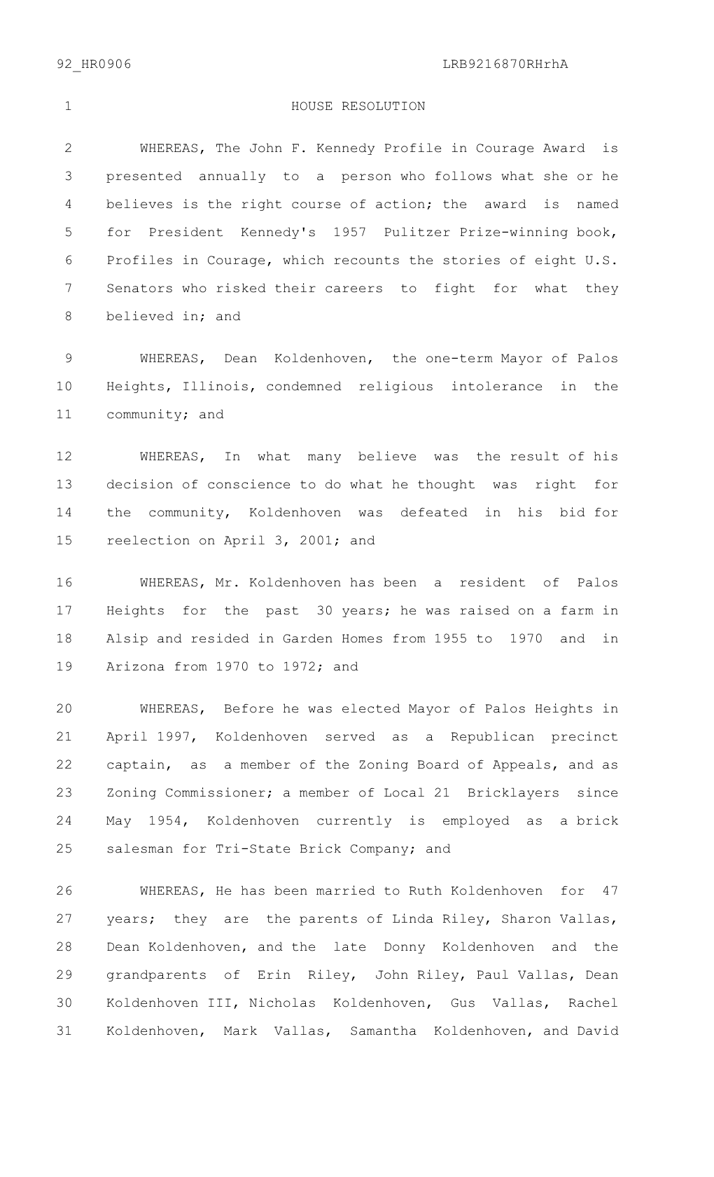 92 HR0906 Lrb9216870rhrha 1 HOUSE RESOLUTION 2