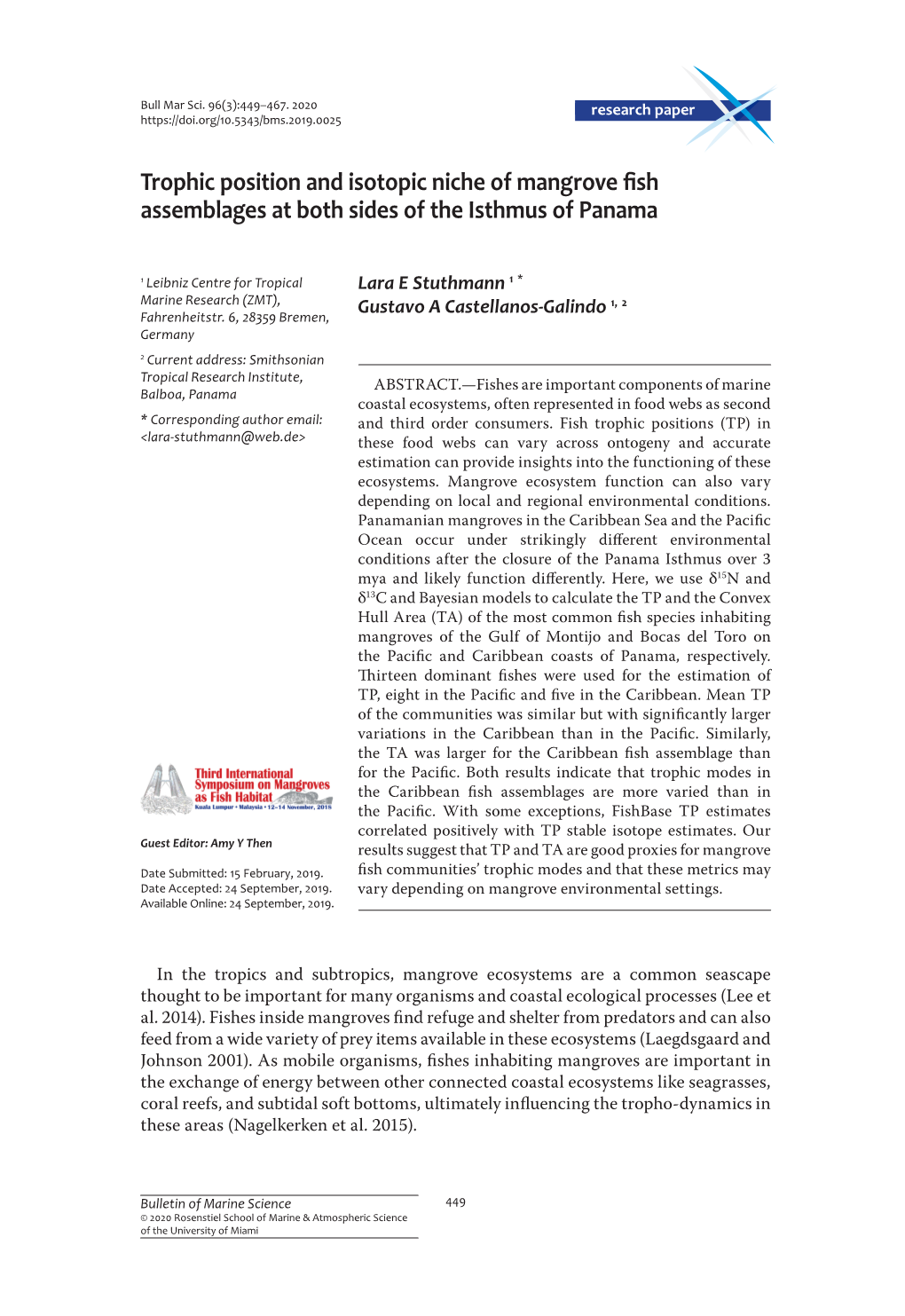 Trophic Position and Isotopic Niche of Mangrove Fish Assemblages at Both Sides of the Isthmus of Panama