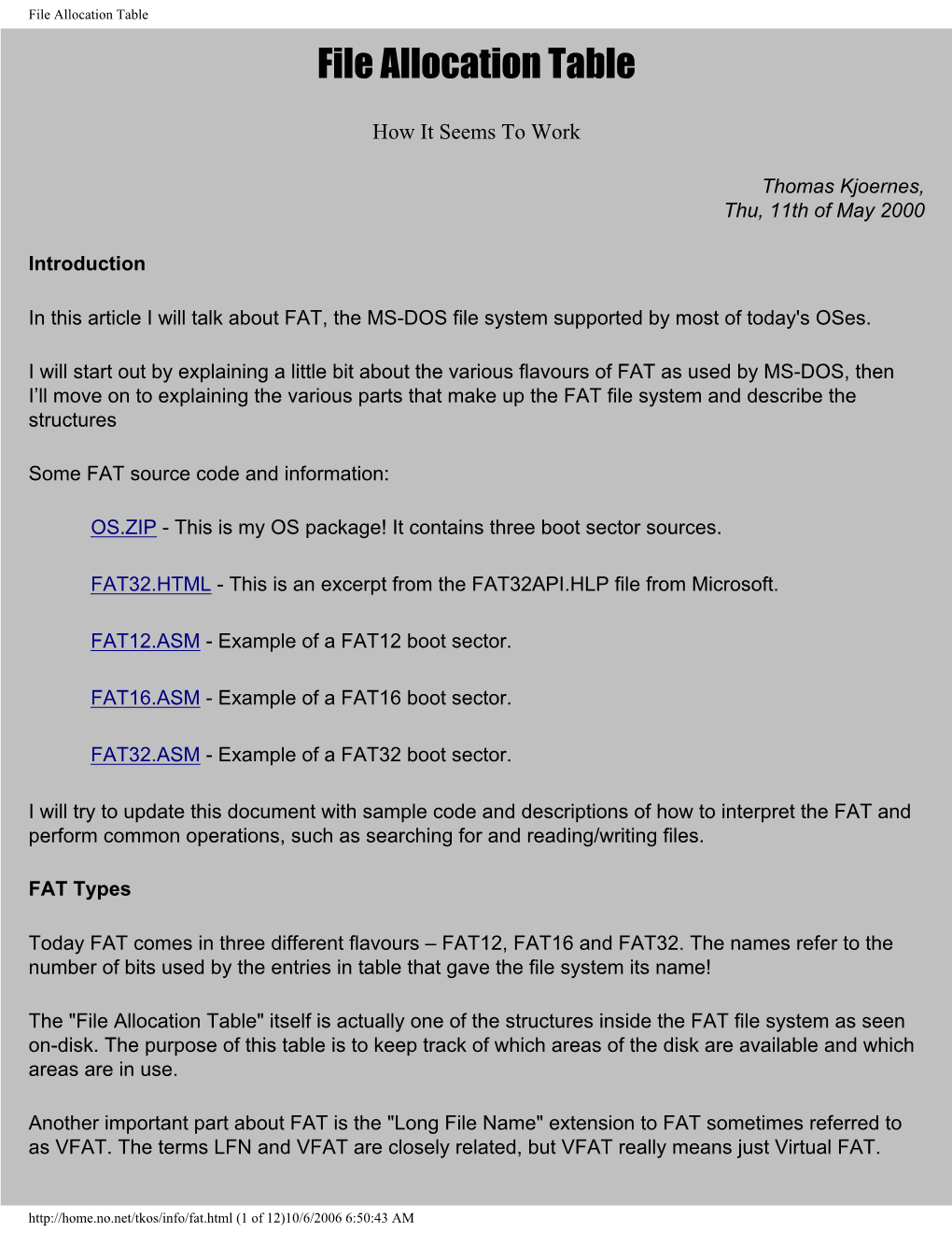 File Allocation Table File Allocation Table