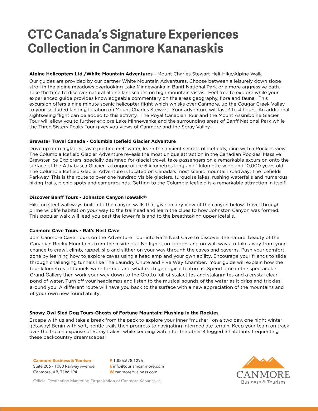 CTC Canada's Signature Experiences Collection in Canmore Kananaskis