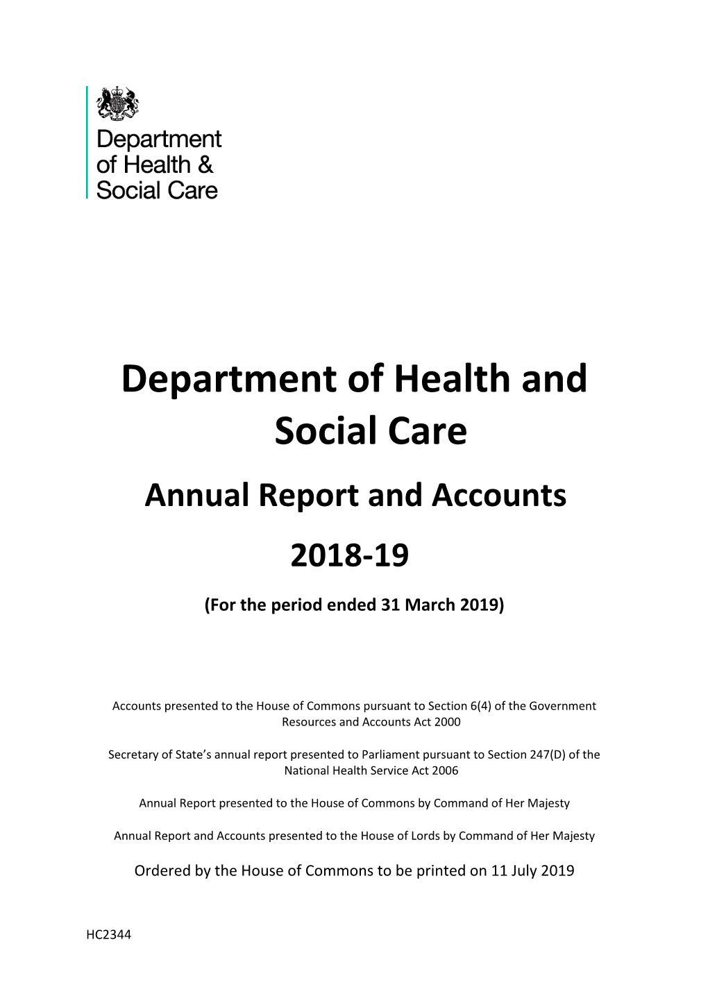 Department of Health and Social Care Annual Report and Accounts 2018-19
