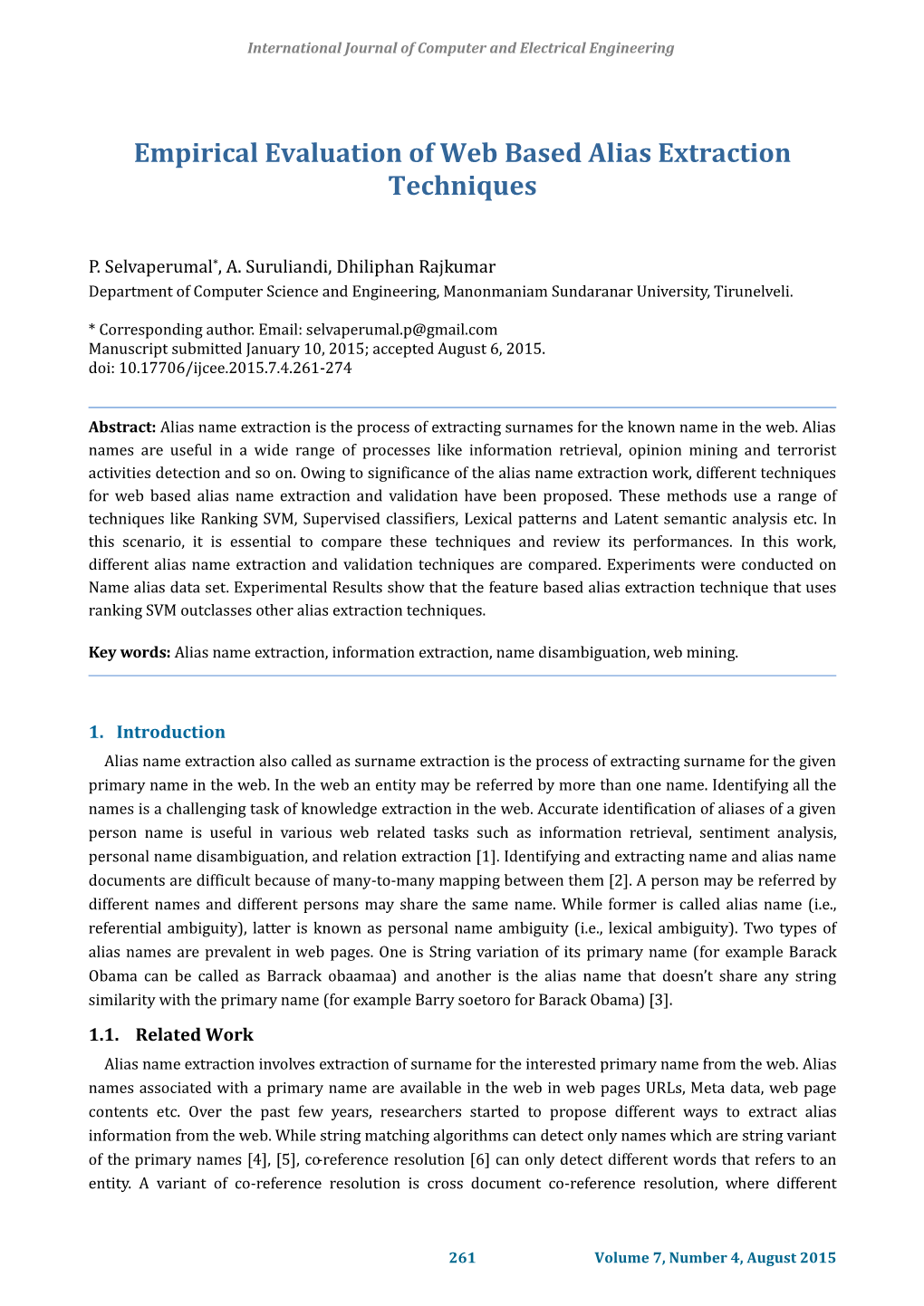 Empirical Evaluation of Web Based Alias Extraction Techniques