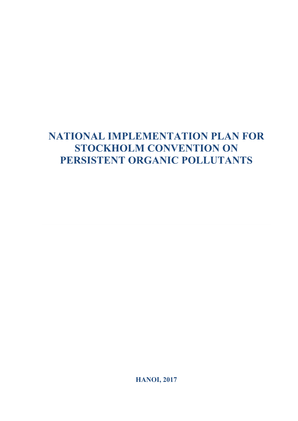 National Implementation Plan for Stockholm Convention on Persistent Organic Pollutants