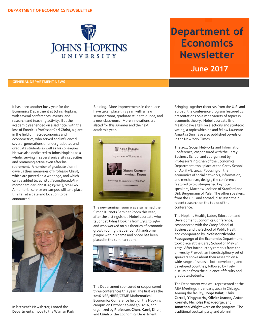 Department of Economics Newsletter