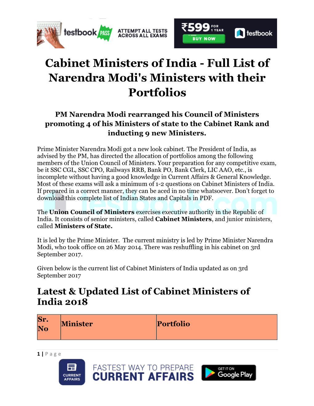 Cabinet Ministers of India - Full List of Narendra Modi's Ministers with Their Portfolios
