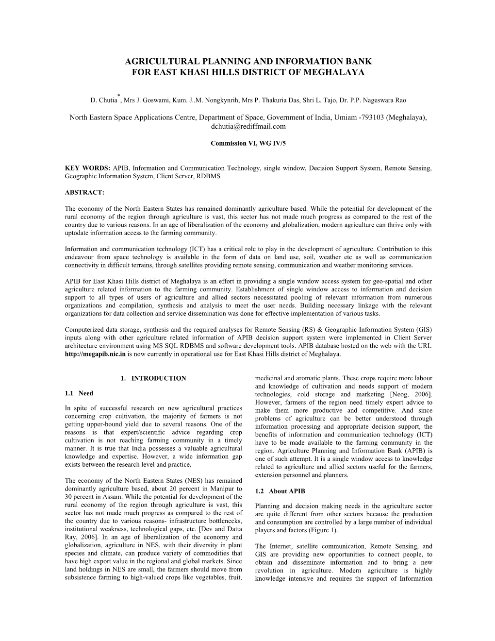 Agricultural Planning and Information Bank for East Khasi Hills District of Meghalaya