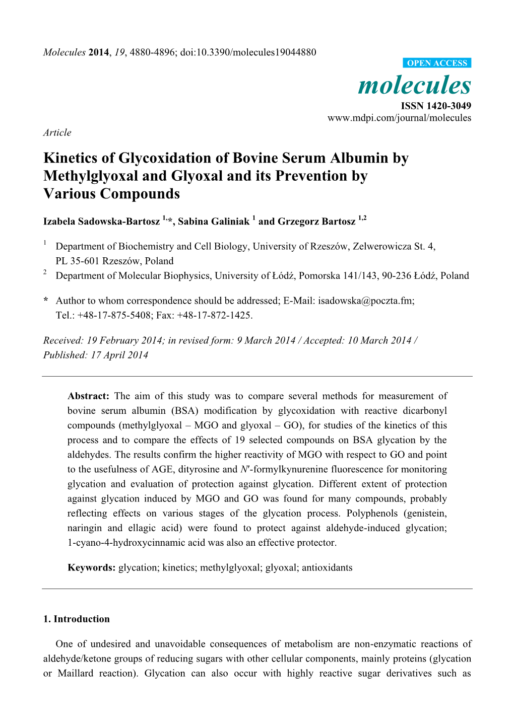 Kinetics of Glycoxidation of Bovine Serum Albumin by Methylglyoxal and Glyoxal and Its Prevention by Various Compounds