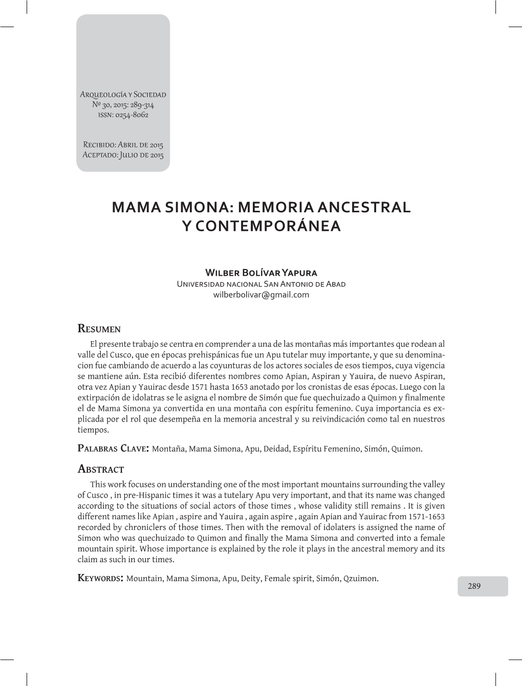 Mama Simona: Memoria Ancestral Y Contemporánea