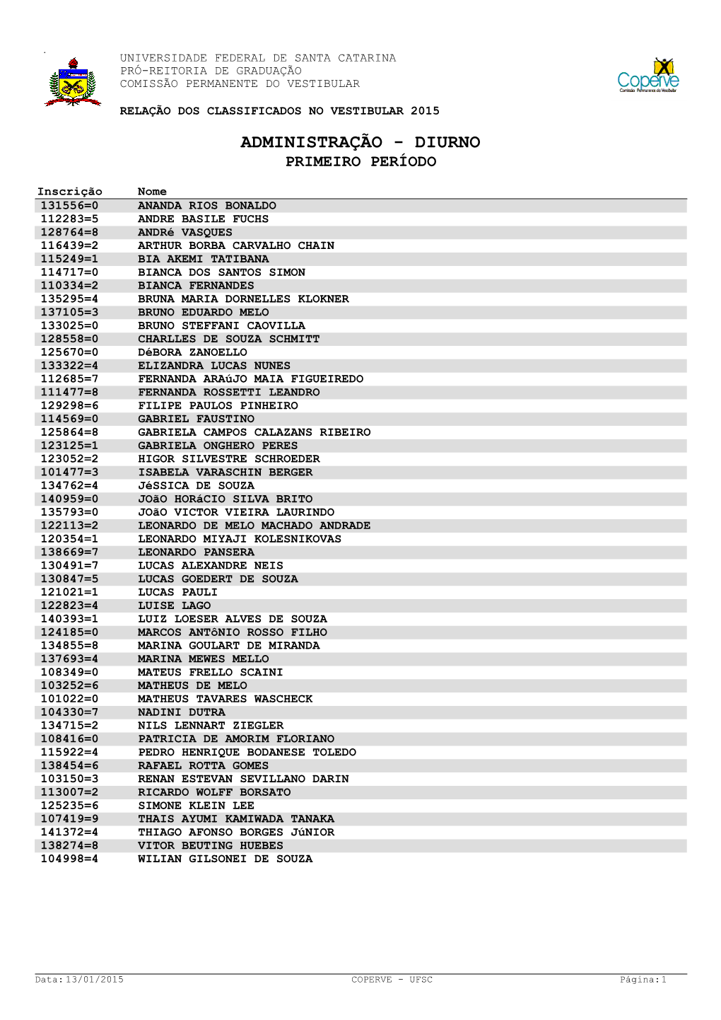 Administração - Diurno Primeiro Período