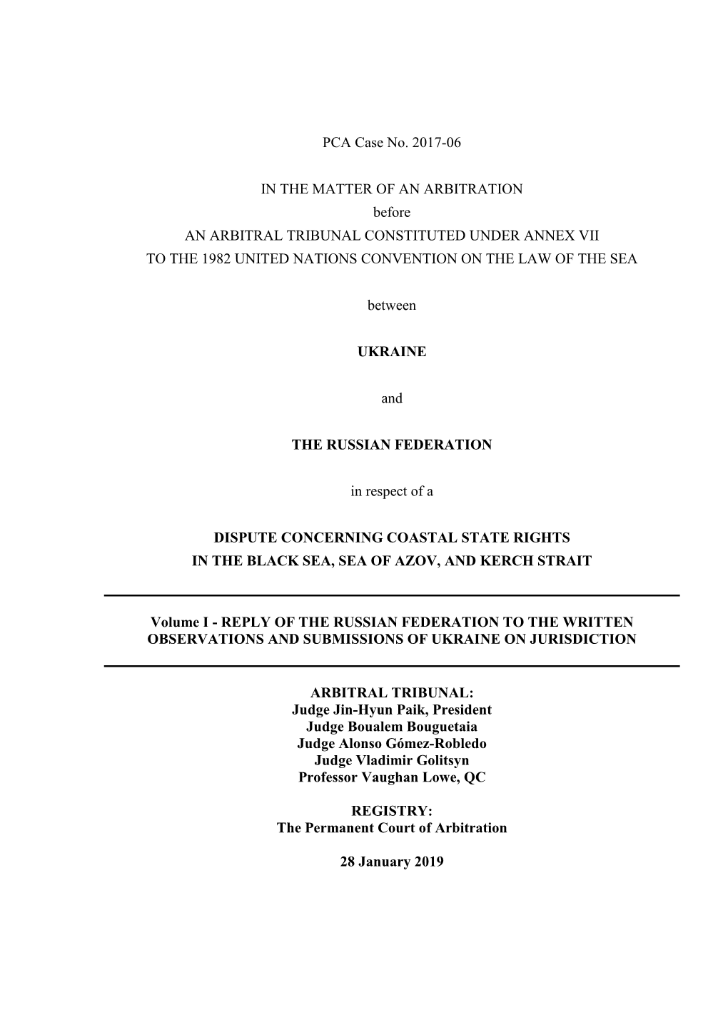 Reply of the Russian Federation to the Written Observations and Submissions of Ukraine on Jurisdiction