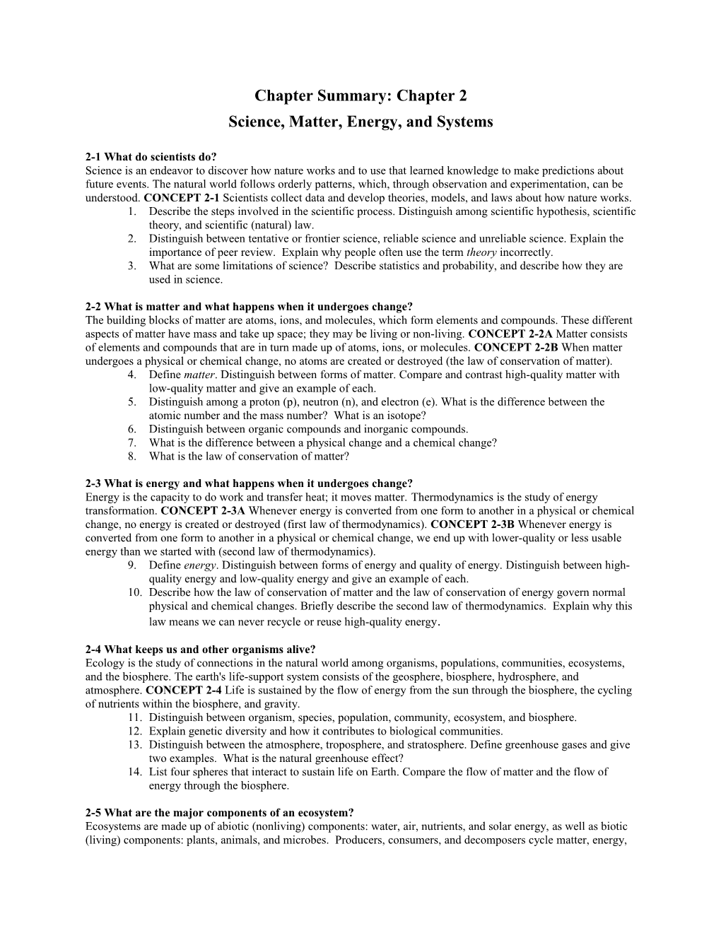 Science, Matter, Energy, and Systems