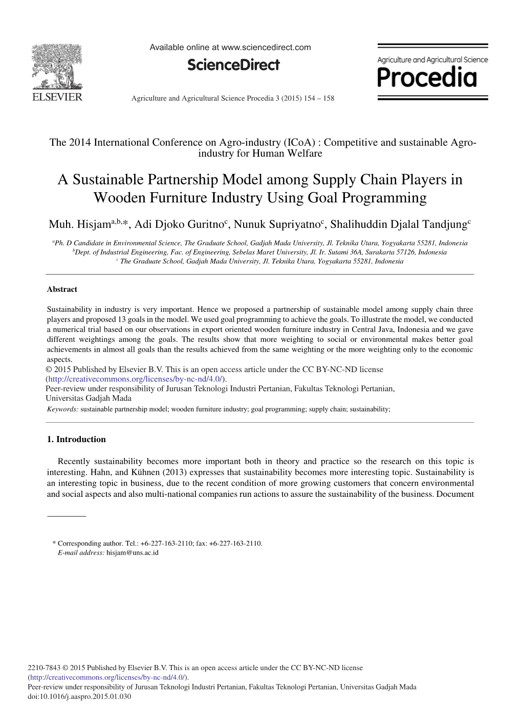 A Sustainable Partnership Model Among Supply Chain Players in Wooden Furniture Industry Using Goal Programming