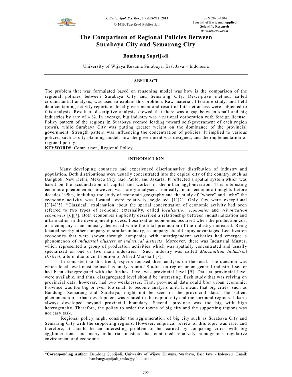 The Comparison of Regional Policies Between Surabaya City and Semarang City