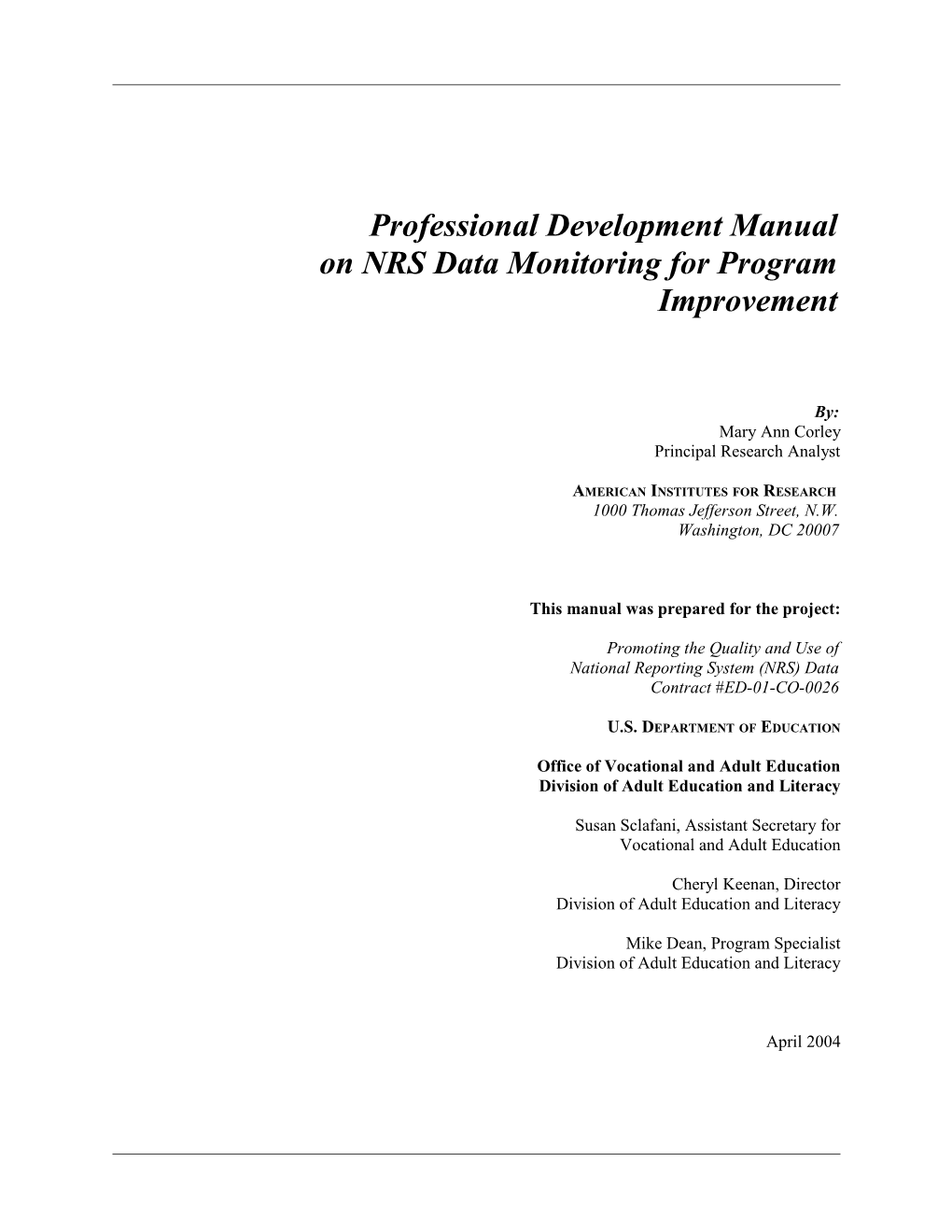 Professional Development Manual on NRS Data Monitoring for Program Improvement