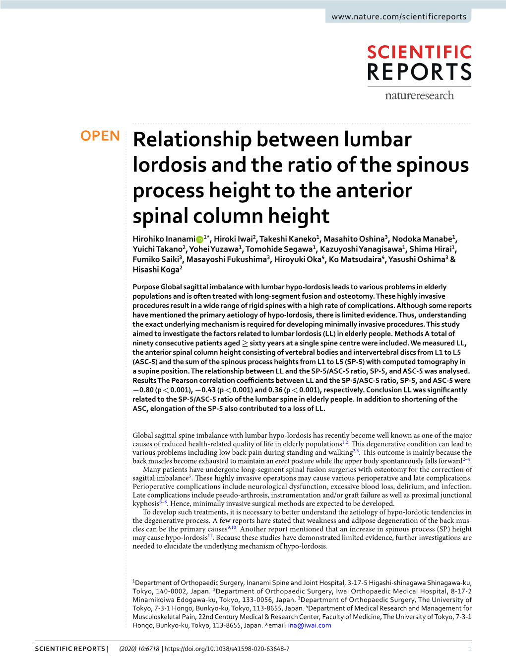 Relationship Between Lumbar Lordosis and the Ratio of the Spinous Process Height to the Anterior Spinal Column Height
