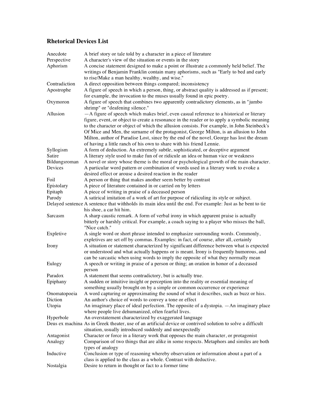 Rhetorical Devices List