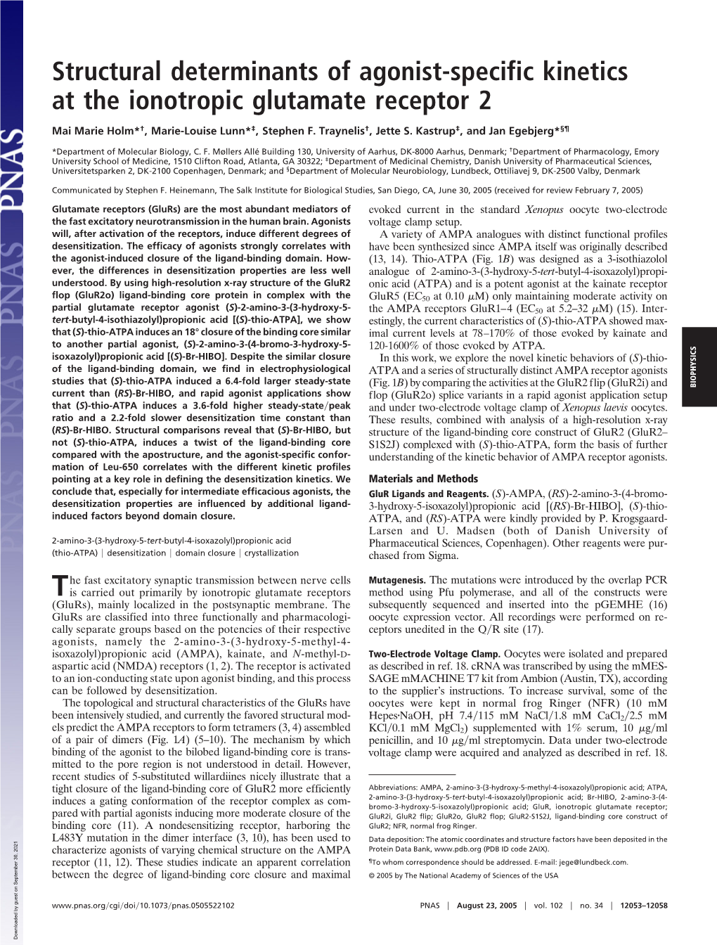 Structural Determinants of Agonist-Specific Kinetics at the Ionotropic Glutamate Receptor 2