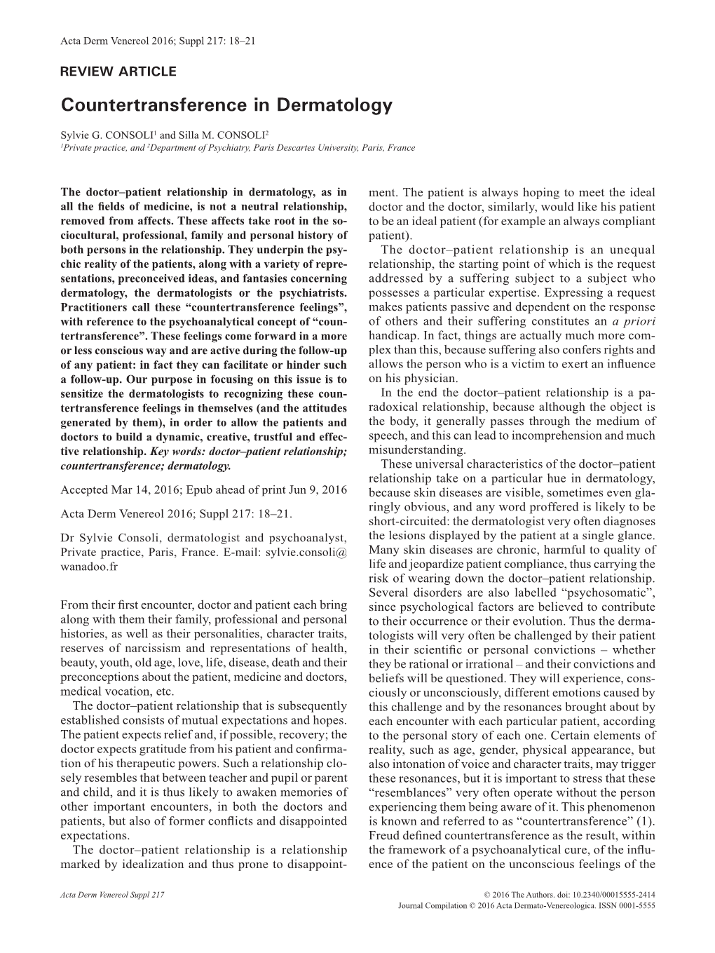 Countertransference in Dermatology