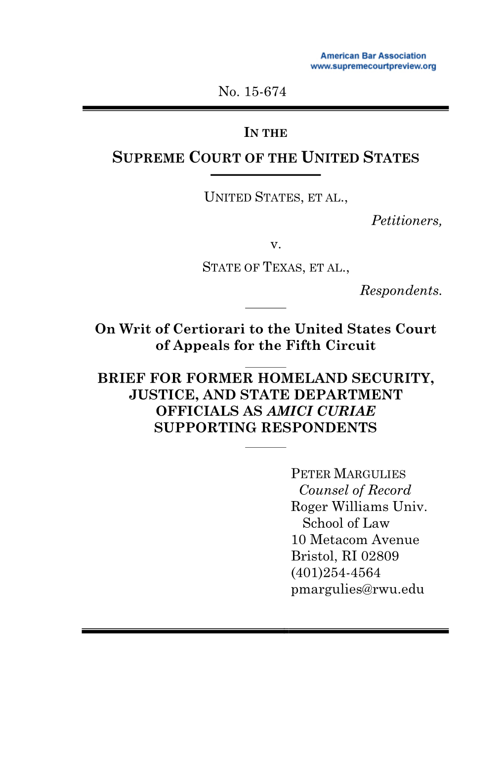 Amicus Brief for Former Homeland Security