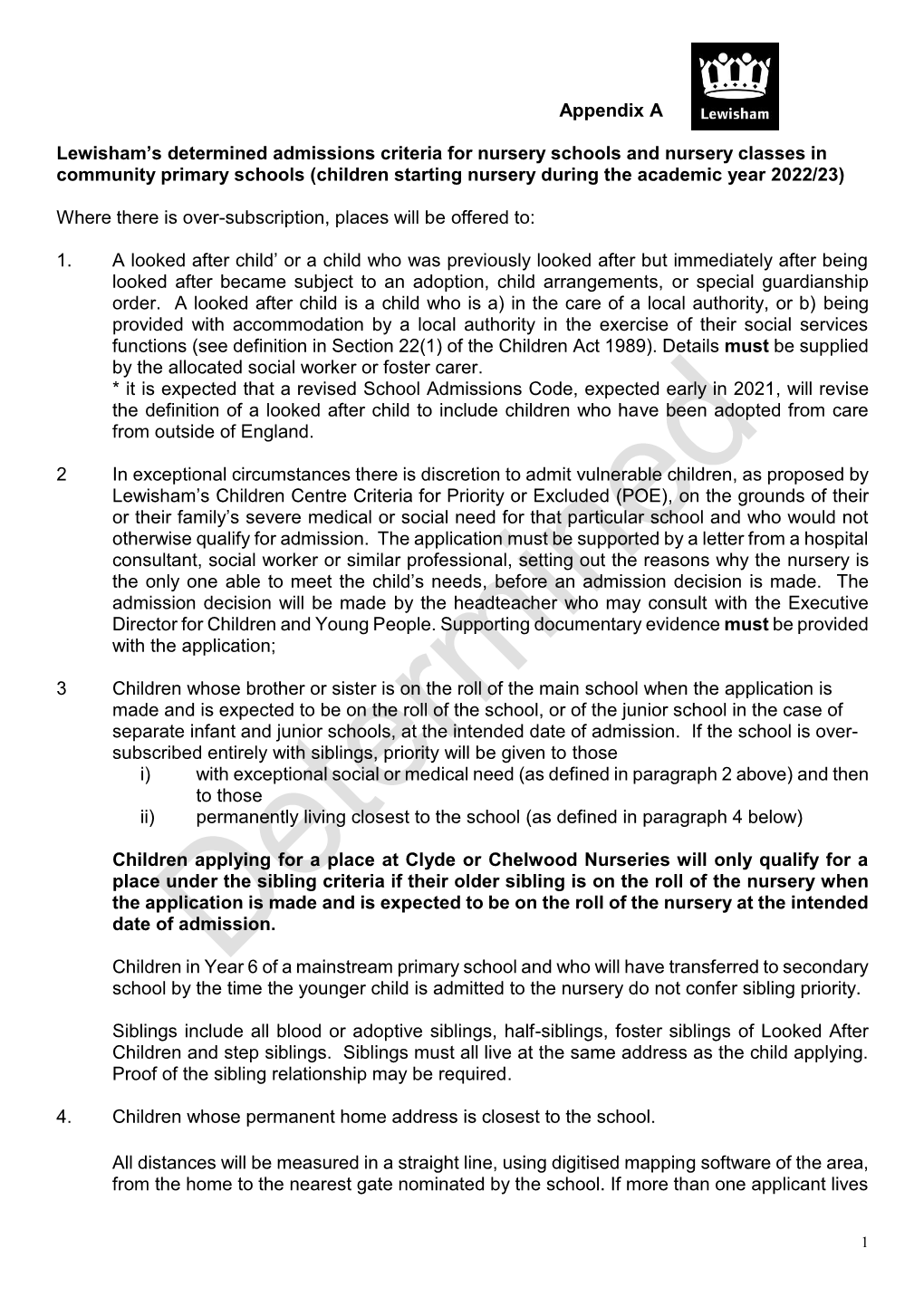 Lewisham Determined Admissions Criteria 2022-2023