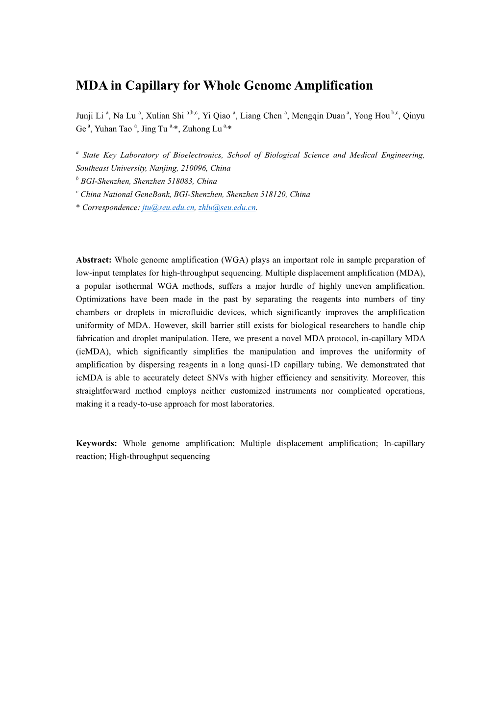 MDA in Capillary for Whole Genome Amplification