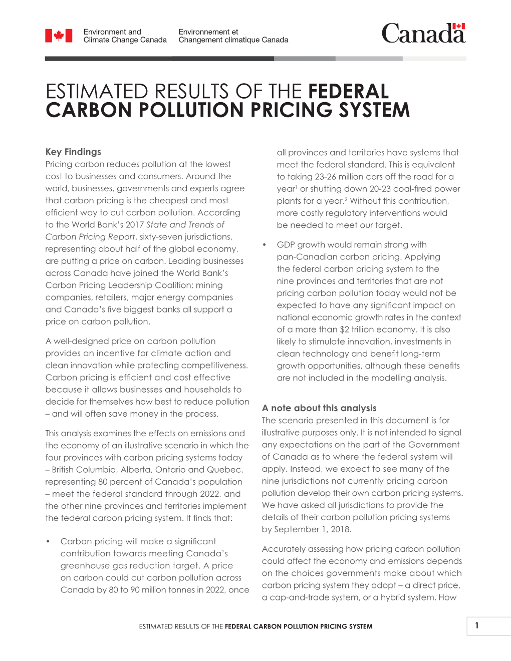 Estimated Impacts of the Federal Carbon Pollution Pricing System