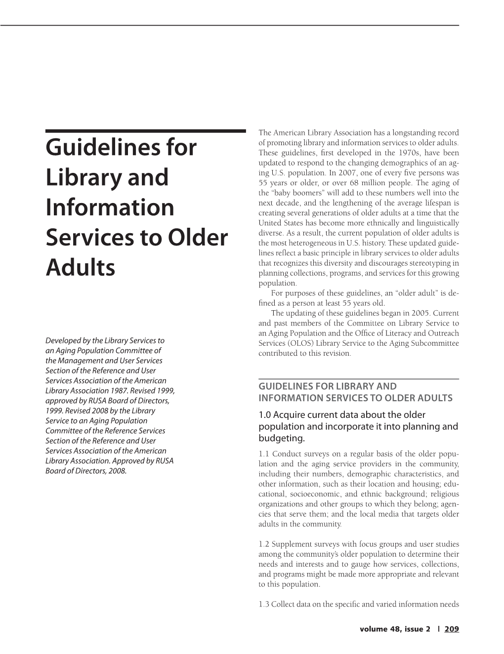 Guidelines for Library and Information Services to Older Adults