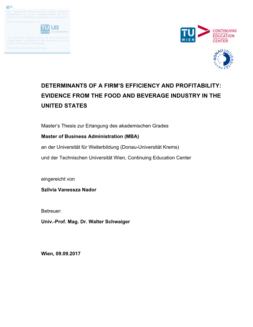 Determinants of a Firm's Efficiency and Profitability