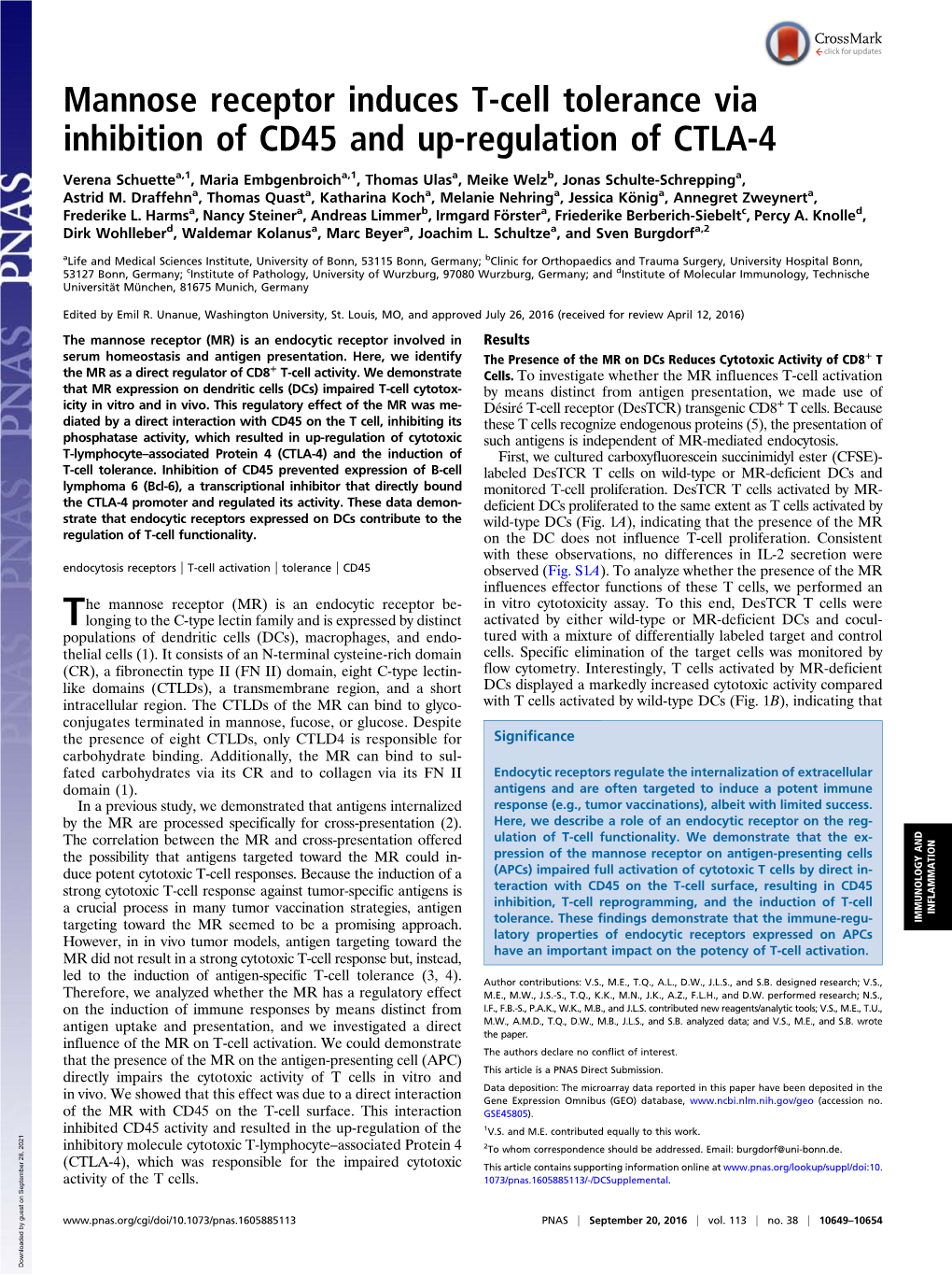 Mannose Receptor Induces T-Cell Tolerance Via Inhibition of CD45 and Up-Regulation of CTLA-4