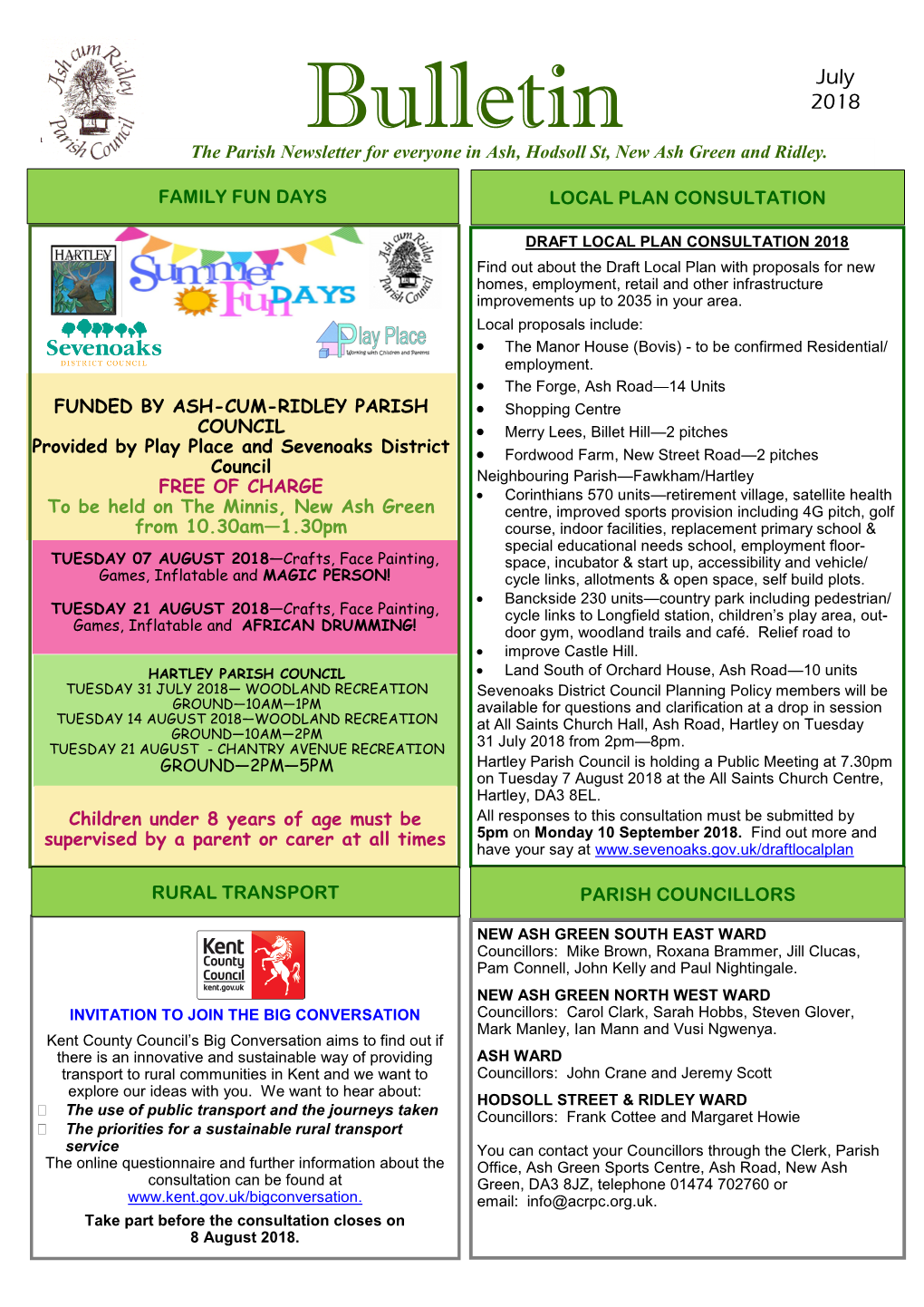 Bulletin 2018 the Parish Newsletter for Everyone in Ash, Hodsoll St, New Ash Green and Ridley