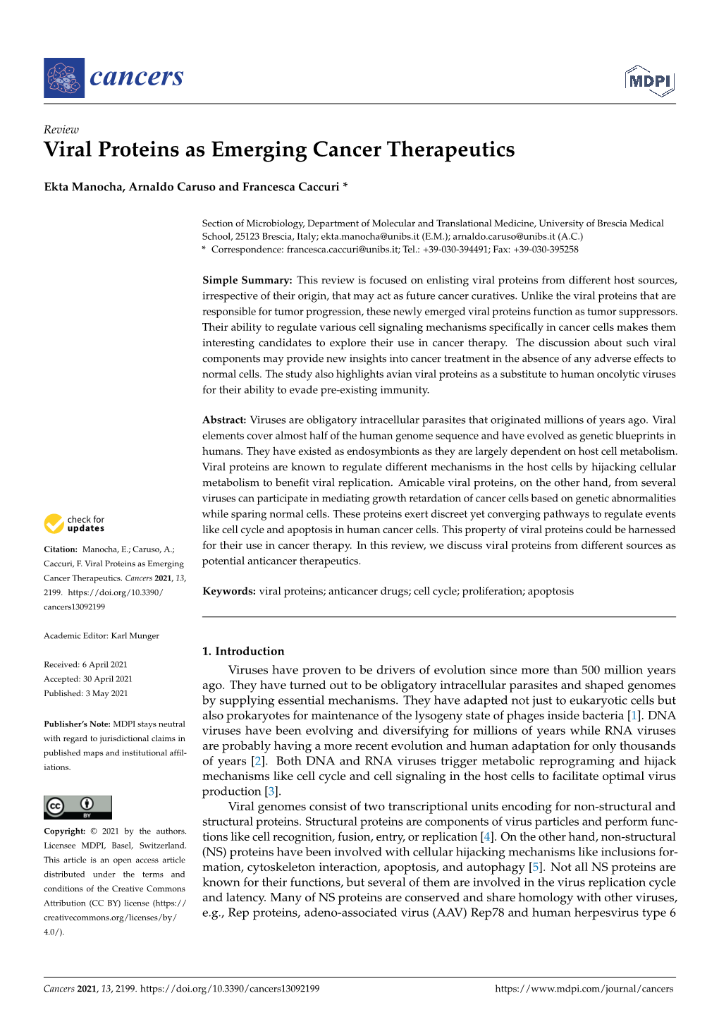 Viral Proteins As Emerging Cancer Therapeutics