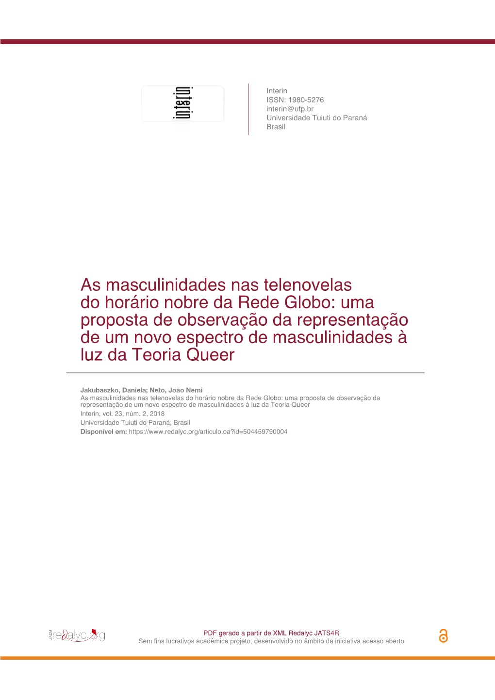 As Masculinidades Nas Telenovelas Do Horário Nobre Da Rede Globo