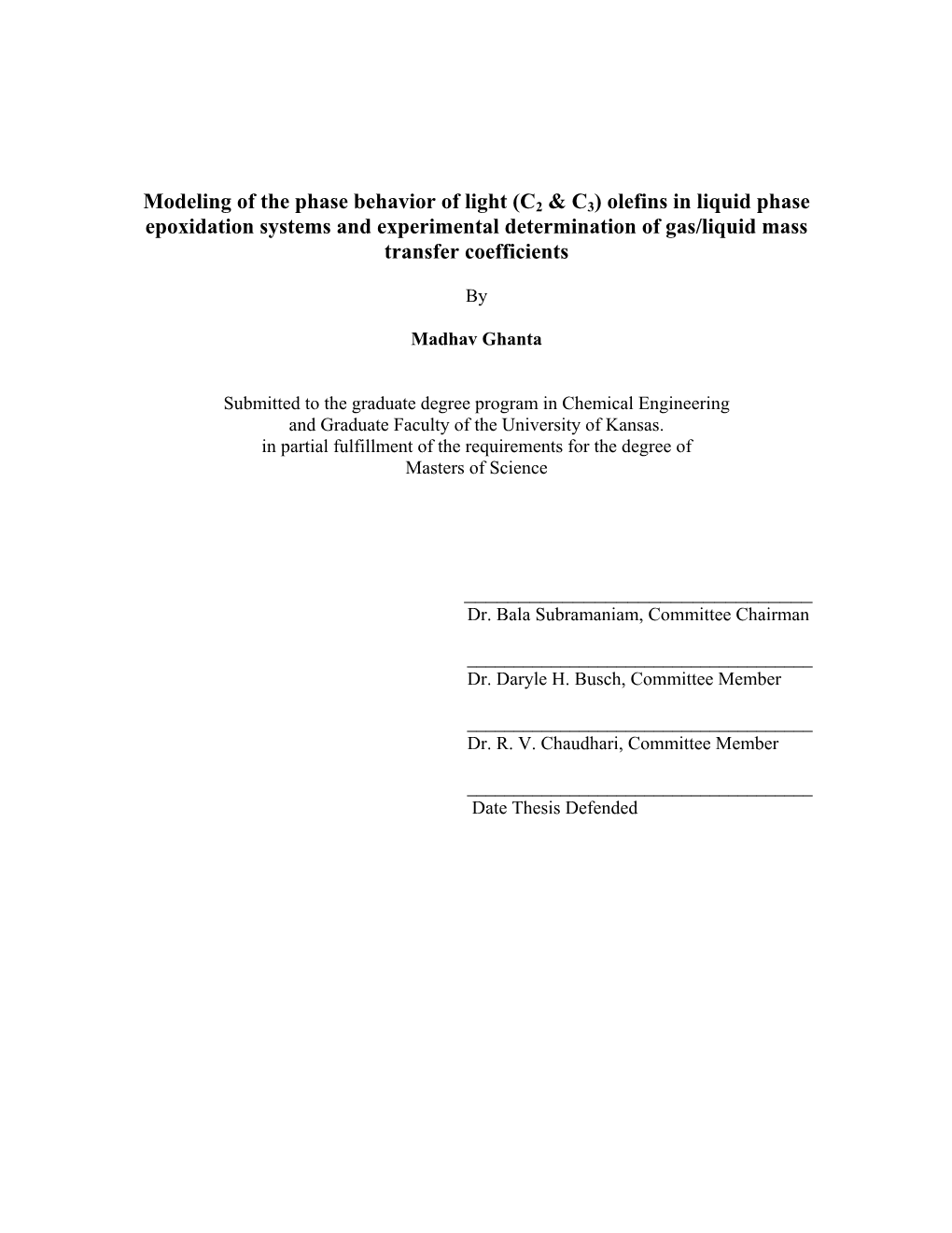 (C2 & C3) Olefins in Liquid Phase Epoxidation Systems and Experimental Determination