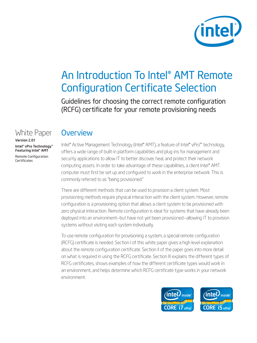 An Introduction to Intel® AMT Remote Configuration Certificate Selection