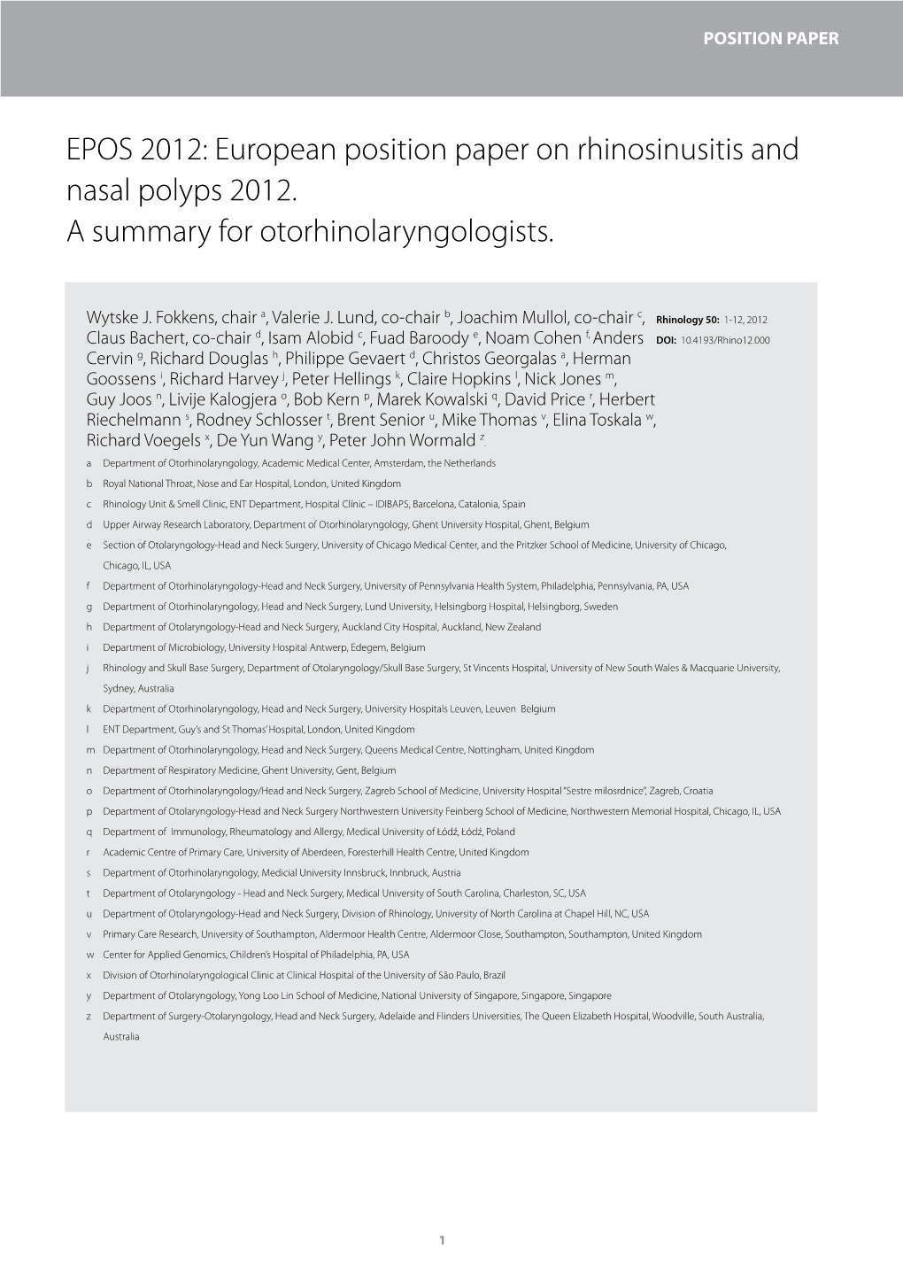 European Position Paper on Rhinosinusitis and Nasal Polyps 2012