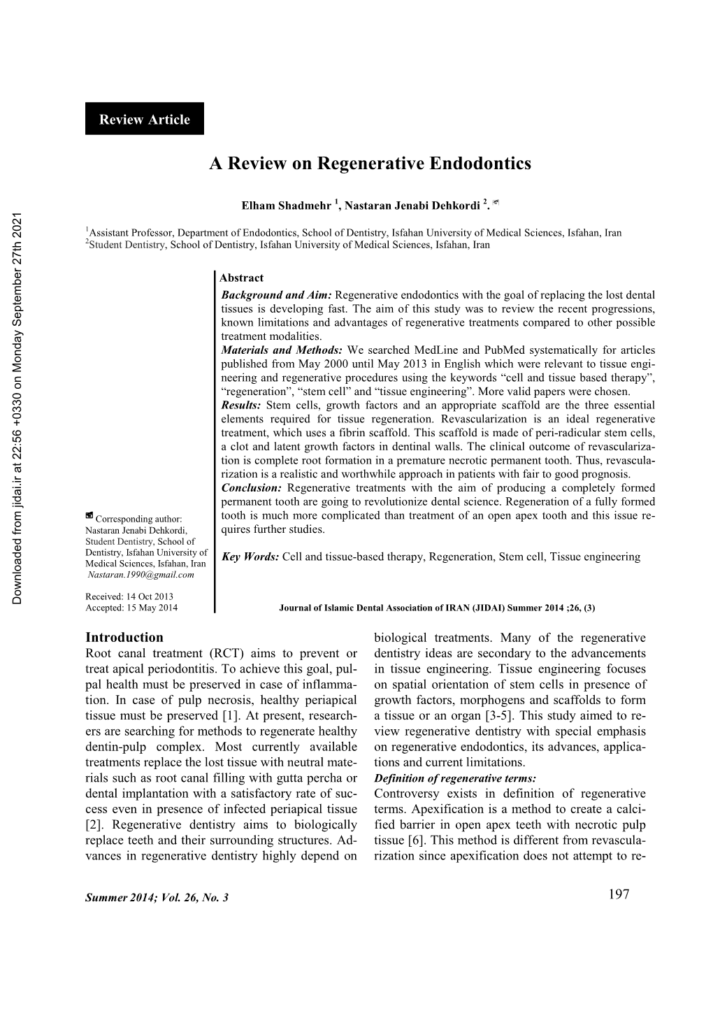 A Review on Regenerative Endodontics