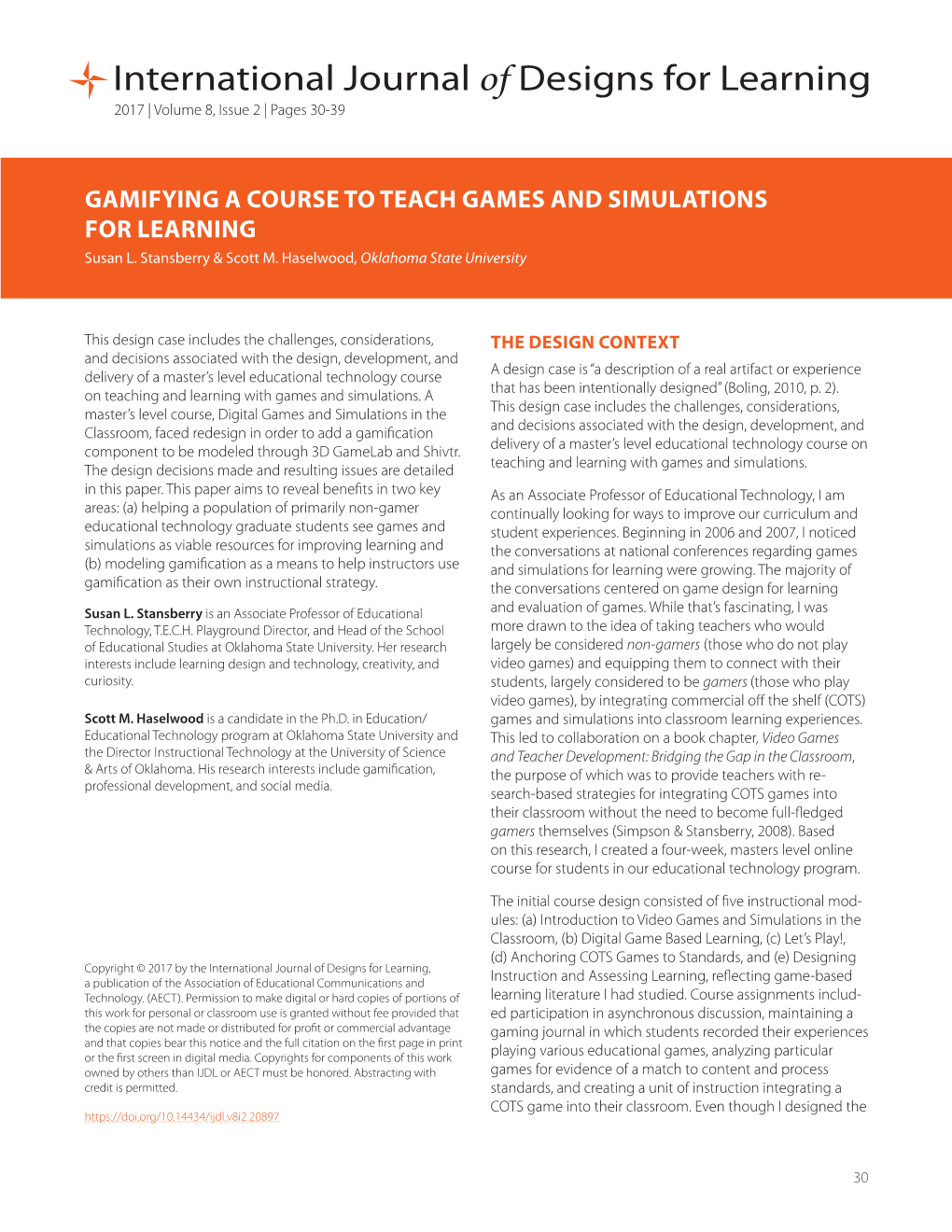 GAMIFYING a COURSE to TEACH GAMES and SIMULATIONS for LEARNING Susan L