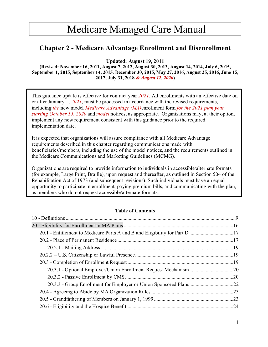 Chapter 2 - Medicare Advantage Enrollment and Disenrollment