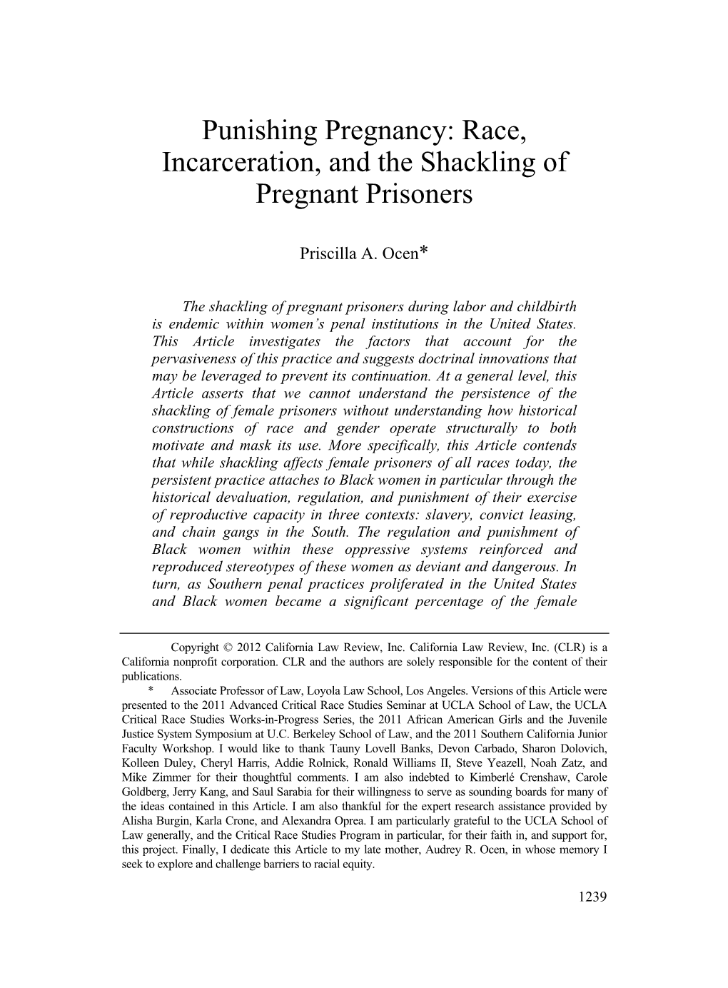 Race, Incarceration, and the Shackling of Pregnant Prisoners