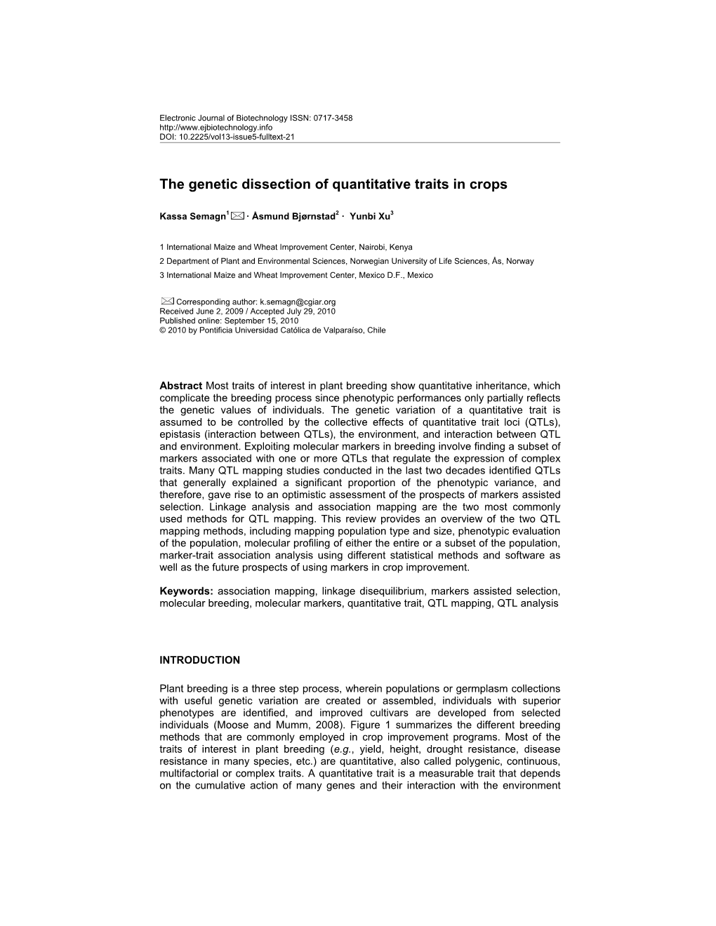 The Genetic Dissection of Quantitative Traits in Crops