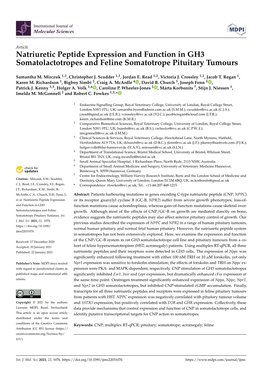 Natriuretic Peptide Expression and Function in GH3 Somatolactotropes and Feline Somatotrope Pituitary Tumours